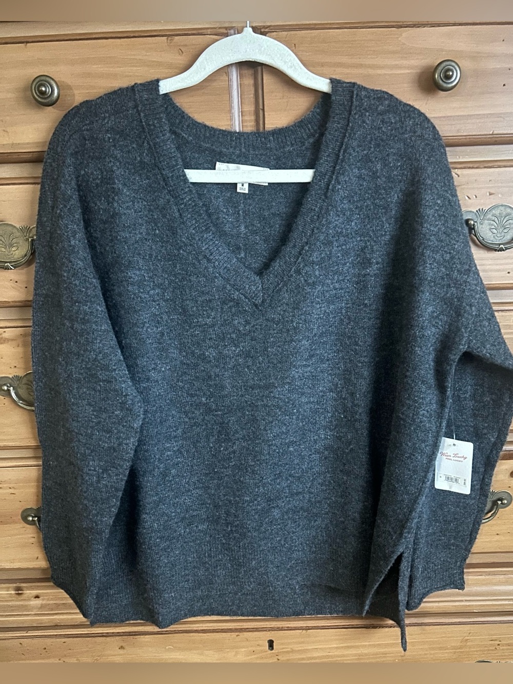 Lucky Brand Gray V-Neck Oversized Sweater